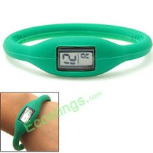 Silicone Digital Water Resistant Girl's Slim Bracelet Watch Green