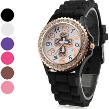 Silicone Women's Cross Style Analog Quartz Wrist Watch (Assorted Colors)