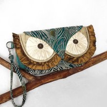 Silk Owl Clutch Wristlet - Peacock Feathers Brocade and Silk Dupioni - MADE TO ORDER