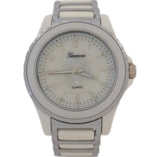 Silver And White Acrylic With Crystals Oversized Geneva Watch For Women