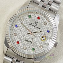 Silver Shine Diamond Case Light Mens Stainless Steel Quartz Watch