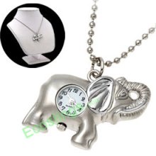 Silvery Elephant Pendant Ladies Good Necklace Watch