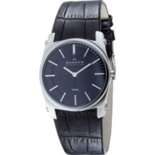 Skagen Men's Black Dial Black Leather Strap Quartz Watch 859lslb