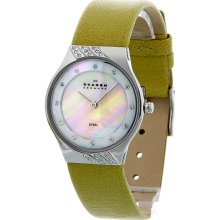 Skagen Mother of Pearl Dial Green Leather Ladies Watch 635SSLGR