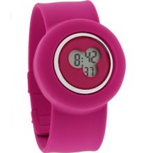 Slap-on Snap Bracelet Xl 43mm Fuschia Pink Alarm Digital Quartz Watch