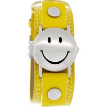 Smiley Happy Face By So Juniors Yellow Leather Cuff Band Quartz Watch SR282