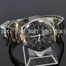 Soki Black Round Face Mens Analog Quartz Wrist Metal Band Strap Watch W087