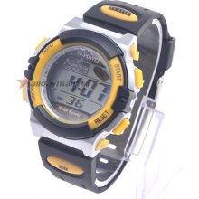 Solar Powered Waterproof EL Digital Stopwatch Sport Wristwatch-Yellow