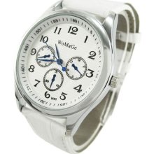 Sport Leisure Quartz Hours Wrist Watch White Faux Leather Strap Ladies