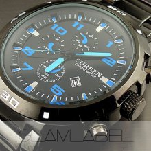 Sport Water Quartz Hours Date Hand Blue Dial Clock Men Steel Wrist Watch Wc151