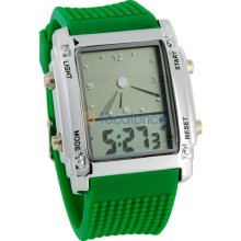 Square Shaped Plastic Band Stainless Steel Case Multicolor LED Dual Movement Wrist Watch (Green)