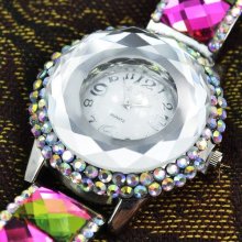 Stainless Gorgeous Colorful Crystal Bracelet Girl Women Quartz Wristwatch Lady