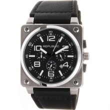 Stainless Steel Black Leather Strap Chronograph Aviation Watch