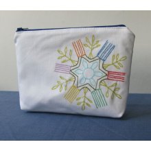 Starry abstract flower, hand embroidered zipper purse from reclaimed fabric