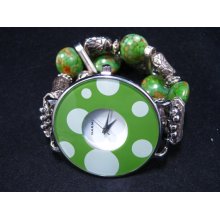 Statement Watch, Polka Dot Watch, Bracelet Watch, Jumbo, Gift Idea, Lime, Emerald, Grass Green - Green Day