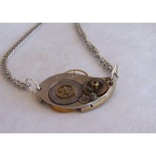 Steampunk Necklace --Vintage Watch Movement 2-Tone Metal SN182