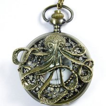 Steampunk octopus pocket watch locket necklace - Pirates of the Caribbean Necklace---SALE