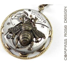 Steampunk Pendant - Clockwork Bee on Time - Watch Movement - Brass Victorian Pendant