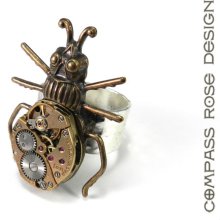 Steampunk Ring Gold on Silver Clockwork Insect Watch Movement Ring Steampunk Scarab Beetle Ring