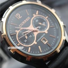 Steel Water Elegant Quartz Hours Hand Date Black Rubber Men Wrist Watch C012