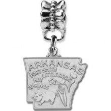 Sterling Silver Arkansas State Travel Charm Bead for Bracelet