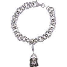 Sterling Silver Black Diamond Buddha Charm Bracelet (Silver Diamond Charm Bracelet - Buddha)