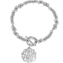 Sterling Silver Monogram Bracelet Toggle Chain (Order Your Initials) Handmade - Silver - Silver