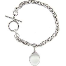 Sterling Silver Oval Locket Toggle Bracelet - Engravable