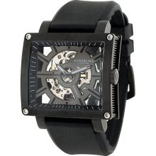 Stuhrling Axis Black Pvd Auto Skeleton Rubber Men's Watch 257