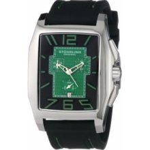 Stuhrling Original 204A.331671 Mens Rectangle Watch Stainless Steel Case with Green Stitching and Green-Black Dial on Black Rubber Strap