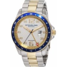 Stuhrling Original 289.332U22 Stainless Steel Case with Silver Tone Dialandamp;#44; Blue Bezelandamp;#44; Gold Tone Numeralsandamp;#44; and Stainless Steel Link Bracelet with Gold Tone Central Link