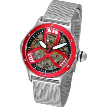 Stuhrling Original 5atm Women's Alpine Automatic Skeleton Mesh Red Watch