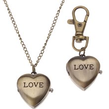 Style Unisex LOVE Alloy Analog Quartz Keychain Necklace Watch (Bronze)