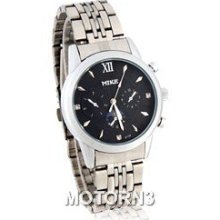 Stylish Black Dial Silver Hands Couple Watch with Stainless Steel Str