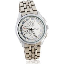 Stylish Design White Dial Watch with Stainless Steel Strap (Silver)