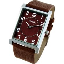 Stylish Square Shaped Dial Soft Leather Band Unisex Wrist Watch (Brown) - Brown - Metal