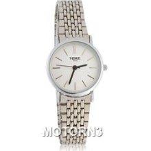 Stylish White Dial Couple Watch with Stainless Steel Strap for Women