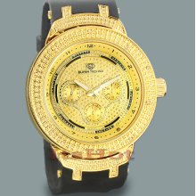 Super Techno Mens Diamond Watches: Yellow Gold Tone Watch 0.10ct