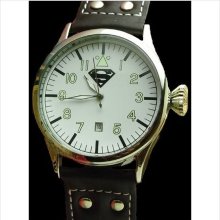 Superman man of steel pilot-style white dial men's quartz watch