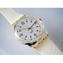 Swatch R.s.v.p. Silver White Strap Midsize Unisex Gk129 Watch