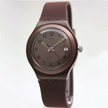 Swatch YGC4001 Unisex Swiss Made Brown Dial Brown Rubber Strap Watch