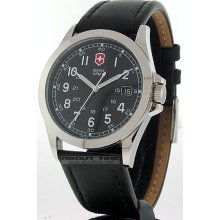 Swiss Army Men's Stainless Steel Case Leather Bracelet Black Tone Dial Date Display 24653