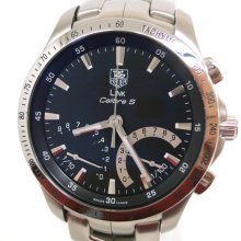 Tag Heuer Link Calibre S Wristwatch SS Black Silver Mens