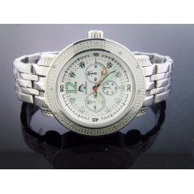 Techno Master 12 Diamond Watch TM-2108 with Metal Band White Face