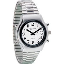 Tel-time Mens Chrome Talking Watch - White Face, Expa