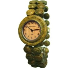 Tense Wood Womens Bead Sandalwood Wood Watch - Green Bracelet - Light Dial - L8007G