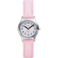 Timex Children's T79081 Pink Leather Quartz Watch with White Dial