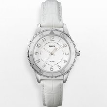 Timex Classic Women's Quartz Watch With White Dial Analogue Display And White Leather Strap T2p022pf