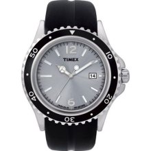 Timex Classics Sport Silver Indiglo Dial Brass Case Black Rubber Strap Watch