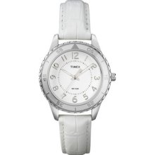 Timex Ladies' T2p022 Sport White Dial Leather Strap Watch